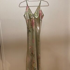 Oscar de la Renta Floral Satin Chemise - Green and Pink